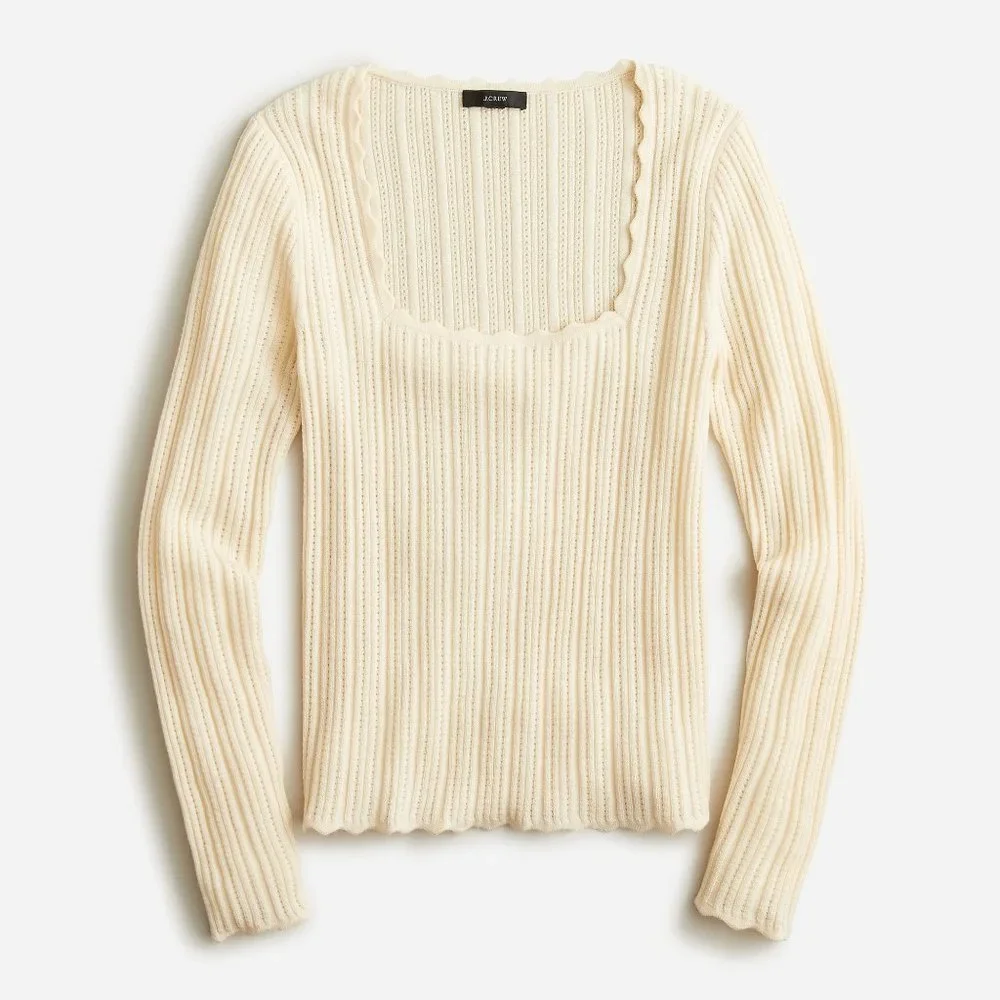 Size XS J.Crew Scalloped Squareneck Pointelle Sweater $28 (Firm) $140